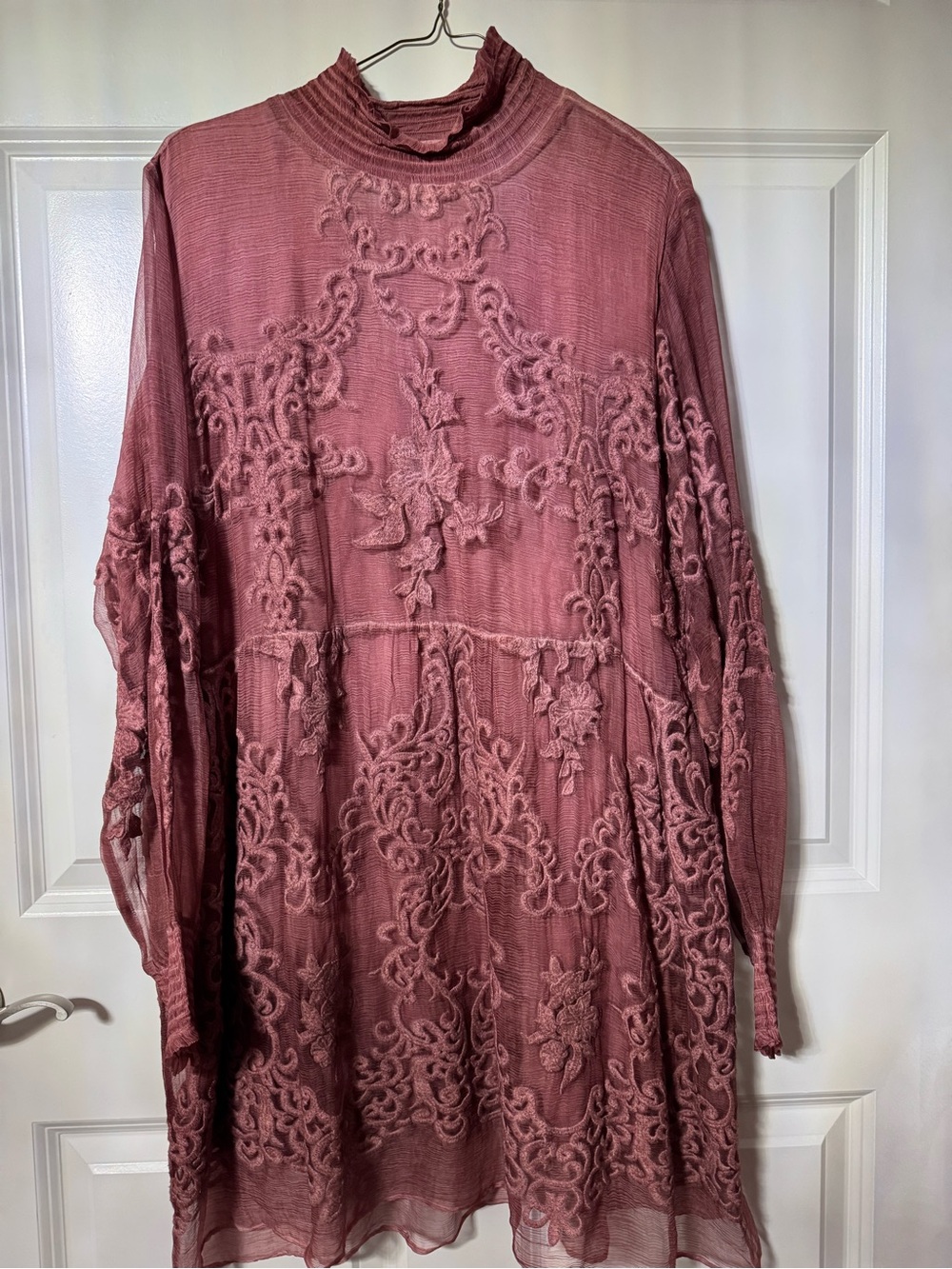 Soft Surroundings Dusty Rose floral Lace Overlay Dress Tunic - Large